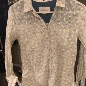 BCBG Semisheer button up with dolphins